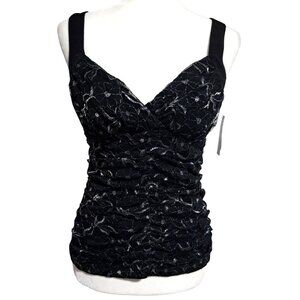 NWT Y2K IZ Byer Tank Top Sz M Black Metallic Silver Lace Grunge Whimsy Goth Vamp
